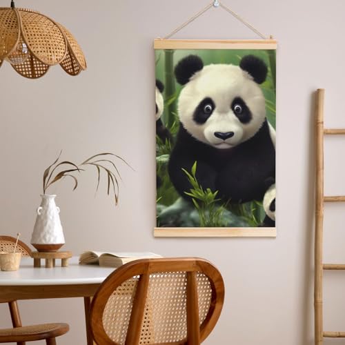 Toile panda avec cadre en bois structure rigide et prête à poser