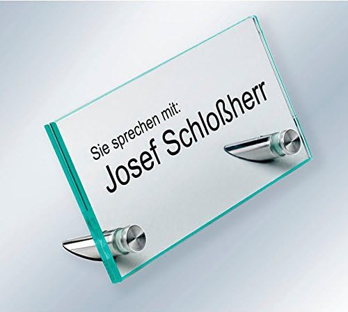 Reception Sign, Name Plate, Float Glass Top Table, 155X80X4 mm 60 ° Angle Stand Sign Holder Stainless Steel with Flat Head