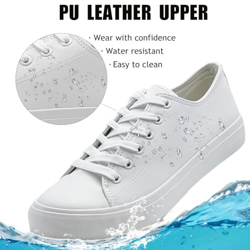 sharllen Women's Fashion PU Leather Sneakers Men's Classic Lace up Casual Walking Running Shoes Comfortable Black White Tennis Shoes3