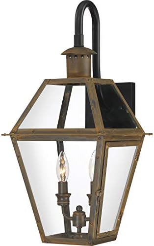 Quoizel Rue De Royal Charleston Outdoor Wall Lantern, 22.5 Inch 2-Light Industrial Bronze Vintage Wall Sconce, French Country Wall Light, Clear Glass, Outside Lights for Patio, Porch, Garage or Yard