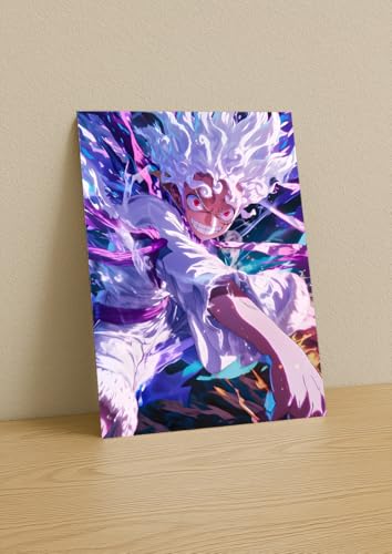 Image of NIJUKA Anime Printed A4 Size Metal sheet Poster For Home And Room Decoration | For Anime Art Fans Boys And Girls (Luffy White God Form Attack)