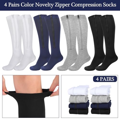 Tarpop 4 Pairs Men Zipper Compression Socks Colorful 20-30mmhg Compression Stockings with Zipper for Men Women Swelling Edema4