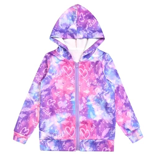 Girl Hoodie Kids Outwear Fashion Sweatshirt Coat Print Jacket Full Zip with Pocket, 4t 5t