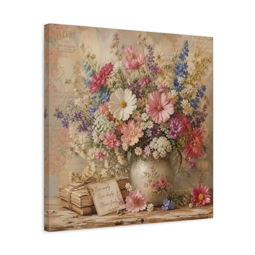Toile fleurs sauvages colorée au-dessus du canapé pour une ambiance de salon vintage chic