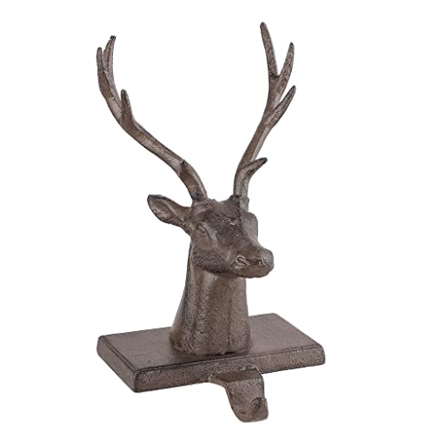 Dibor Set of 2 Stocking Holders Cast Iron Reindeer Christmas Stocking Holder Hanging Hooks - 1.5kg Recycled Metal Xmas Stocking Holder