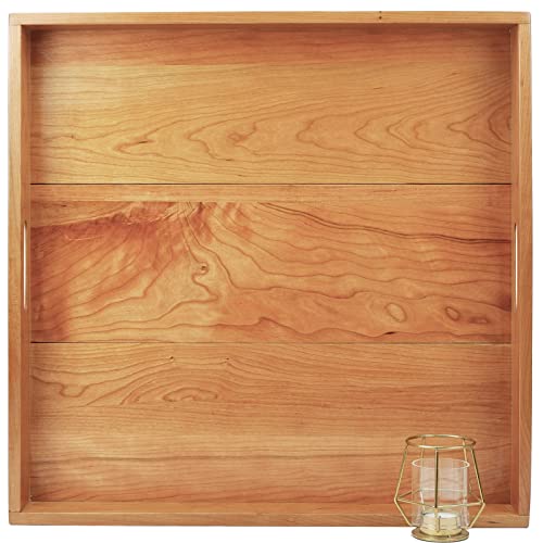 MAGIGO 22 x 22 Inches Large Square Cherry Wood Ottoman Tray with Handles, Serve Tea, Coffee or Breakfast in Bed, Classic Wooden Decorative Serving Tray