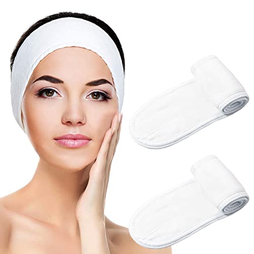 scicent 2 Pack Spa Headband, Soft Facial Makeup Hair Wrap Makeup Fluffy Headband for Women Girls Washing Face Skincare White-2