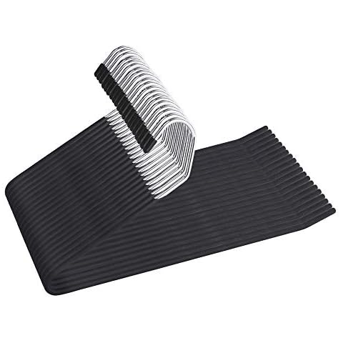 JS HANGER Non Slip Pants Hangers 20 Pack Open Ended Easy Slid Slacks Hangers, Durable Anti-Rust Space Saving Metal Jeans Hangers, Chrome and Black Friction Cover