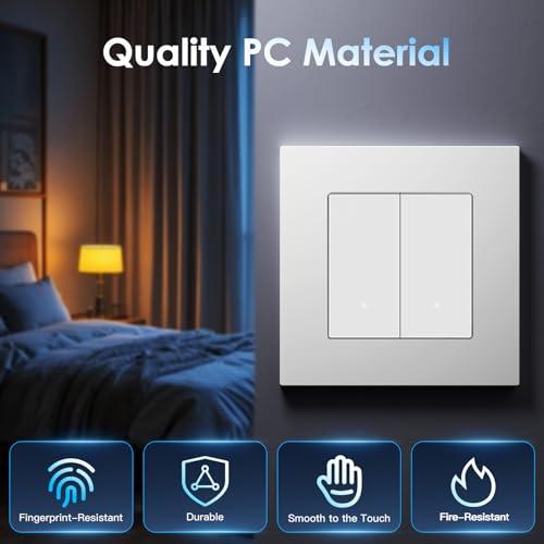 BSEED Smart Lichtschalter Unterputz mit PC Rahmen, 2 Fach 1 Weg, WLAN Taster Schalter kompatibel mit Alexa/Google Home, Intelligente Wandschalter arbeitet mit Smart Life/Tuya App,Wei&szlig;