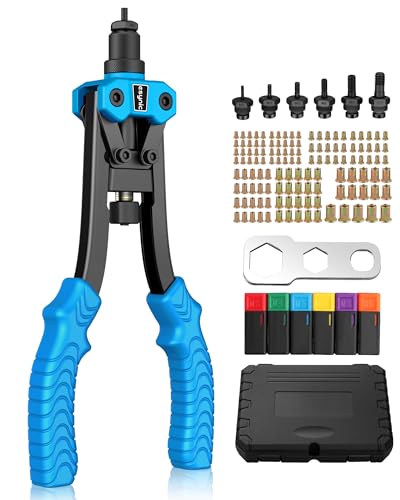 eSynic 12'' Pince à Insert Fileté avec Mandrins Interchangeables M3 M4 M5 M6 M8 M10 125pcs Riveteuse Manuelle Kit de Outil Professionnel à Riveter avec...