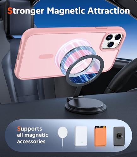 Image of FNTCASE for iPhone 11 Pro Case: Matte Magnetic Phone Cases Compatible with Magsafe Slim Anti Yellowing Military Grade Drop Protection Rugged Shockproof Protective Translucent Cell Cover (C-Pink)