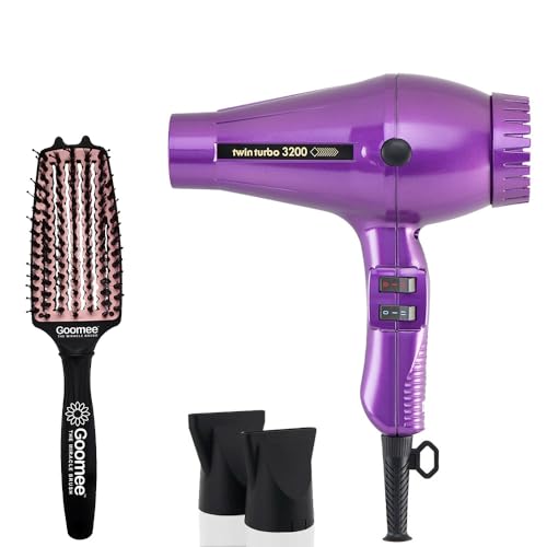 Turbo Power Twin Turbo 3200 Violet Hair Dryer and Miracle Medium Detangling Brush Blush Pink