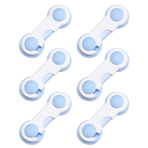 ドアロックストッパー ワンタッチ式 ドアロック 引き出しロック キャビネットロック 回転式 穴あけ不要 使用簡単 家具を傷つけない ドア 開け防止 いたずら防止 ドア キャビネット 【6個入り 青】