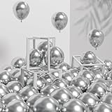 Awenztech 120pcs 5 inch Metallic Silver, Small Chrome Silver Latex Balloons for Graduation Wedding Baby Shower Disco Birthday Party Decorations
