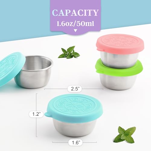 Image of 6x1.6 Oz Salad Dressing Containers With Lids, Small Leakproof Reusable Stainless Steel Salad Dressing Container To Go For Lunch Boxes,Sauce containers, Picnics,Travel Meal Prep And Kitchen Storage.