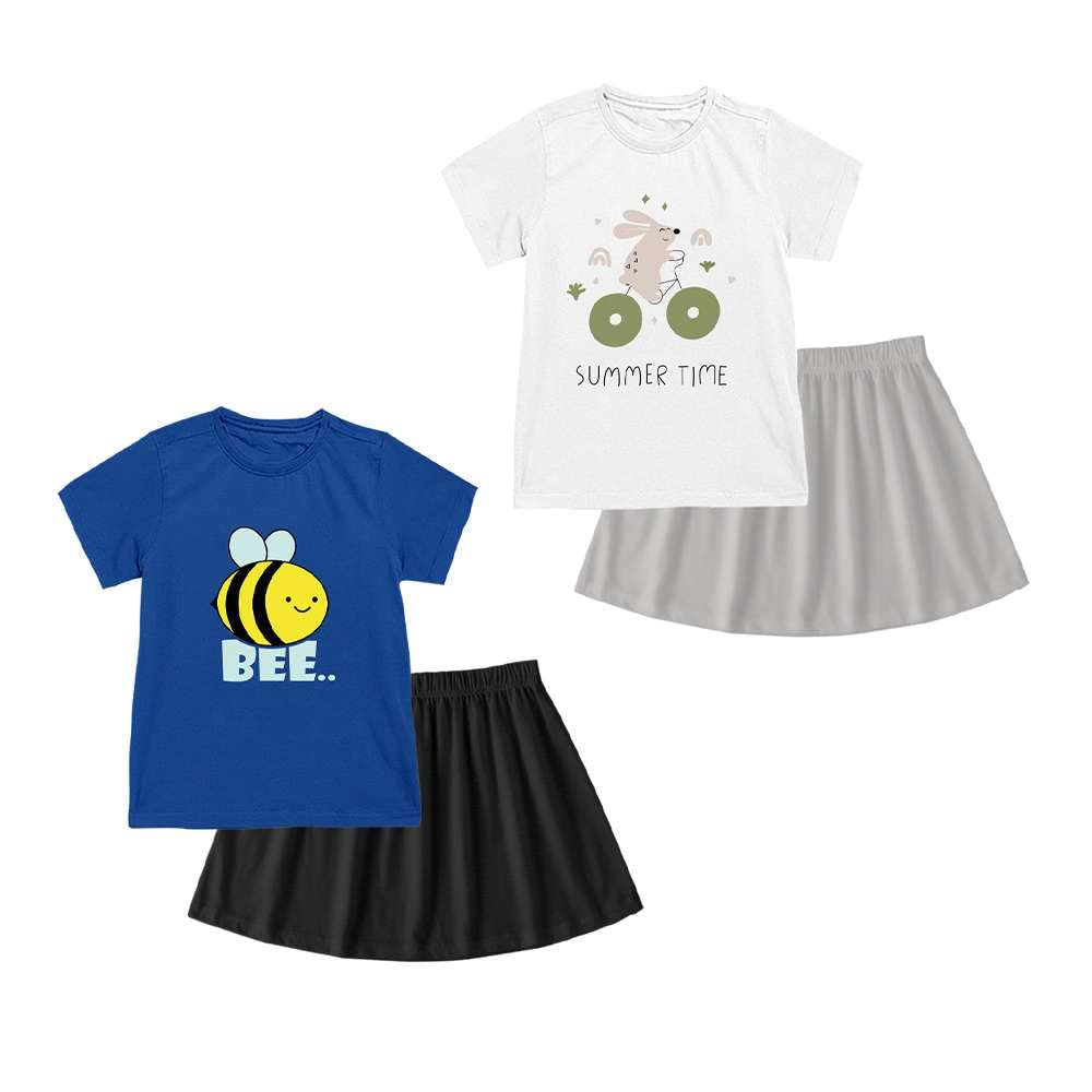 NAMMA OORU TRENDwhite and blue Girls Skirt Set Cotton Set Skirt & tops (1-2 years)