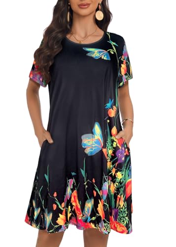 Image of My Sky Summer Dresses for Women 2026 Casual Short Sleeves Tshirt Flowy Beach Plus Size Sundress with Pockets