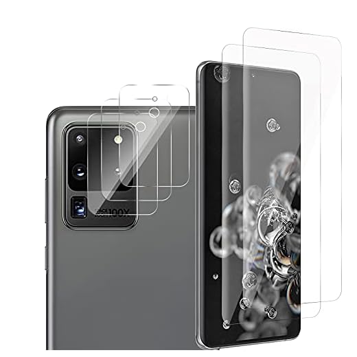GMUJIAO [2 + 3 Pack] för Skärmskydd i Härdat Glas & Kameralinsskyddande Film Kompatibel med Samsung Galaxy S20 Ultra,Anti-Splittring,HD Clear