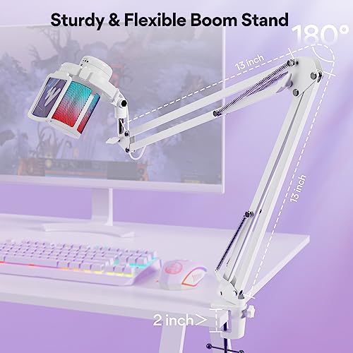 MAONO Microfono Gaming, USB Micrófono Condensador con Cancelación de Ruido para Streaming Podcast Studio, Compatible con PS5/PS4/Mac con Luces RGB, Botón de Silencio, Control de Ganancia, Blanco - imagen 7