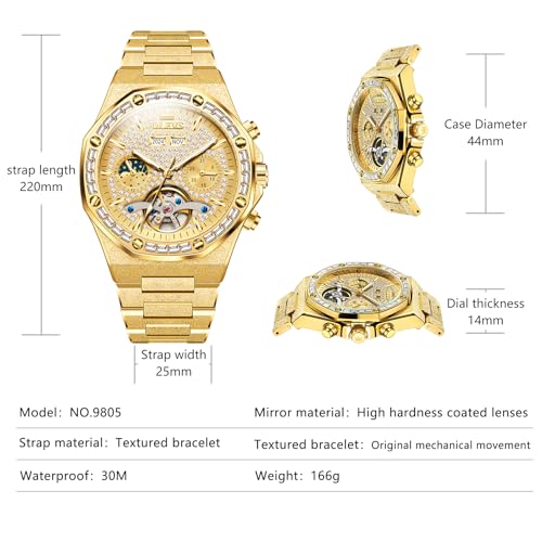 Image of OLEVS Mens Automatic Watches Self-Winding Starry Sky Diamond Skeleton Luxury Wrist Watch Waterproof Luminous