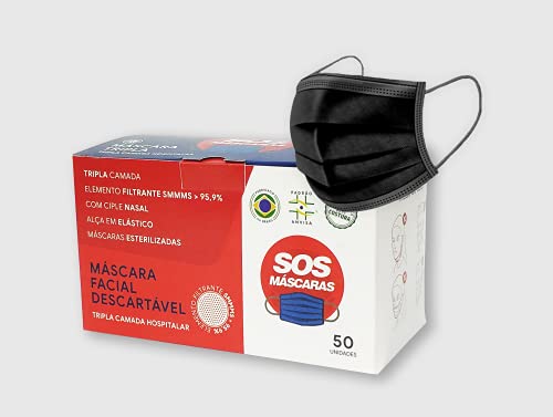 Máscara Descartável Tripla Camada 50 Unid (Preta)