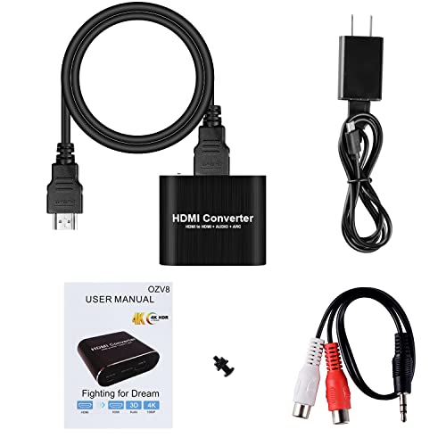 4K@60Hz HDMI Audio Extractor with 1.2m HDMI Cable avedio links, Optical Toslink SPDIF + 3.5mm AUX Stereo Audio Out, HDMI Audio Converter Adapter Splitter Support ARC HDCP1.4 FullHD 1080P 3D