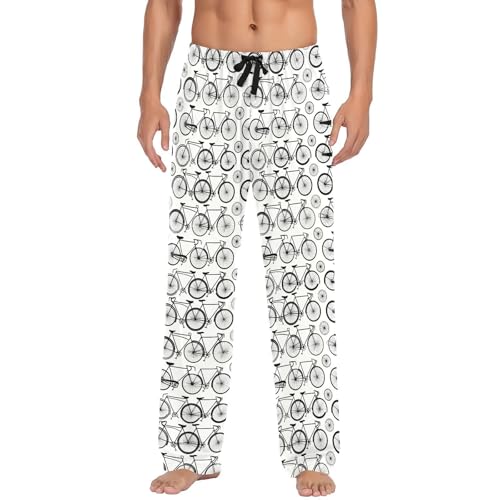 Men's Bicycle Bike Print Pajama Pants with Pockets - Straight Fit Cotton Sleep Bottoms for Lounge & Nightwear#9852