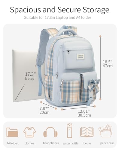 Image of Large School Backpack for Teen Girls, Cute Bookbag Laptop Bag for Middle School Highschool College Women, Student Backpack Morral Escolar Nina (Blue)
