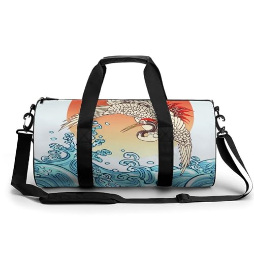Sac de sport loup au coucher de soleil, grand sac de voyage et gym format duffel 45x23x23cm