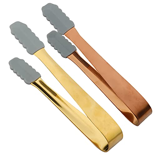 Mousyee Pince a Sucre, 2 Pièces Pince à Glace Argentée et Noire 13,3 x 1,6 cm Pince à Glace en Sucre en Acier Inoxydable avec Tête en Silicone Antidérapante pour Les Fournitures Dhôtel Cover