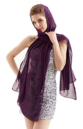 Womens Chiffon Scarf Wrap Bridal Wedding Scarves Shawl for Bridesmaid-Dark Purple Chiffon