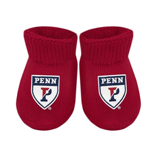 University of Pennsylvania PENN Shield Newborn Baby Bootie Sock, Red, Newborn