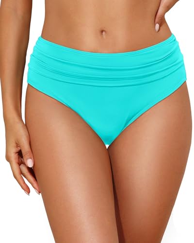 Image of Tempt Me Women Mid Rise Bikini Bottoms Full Coverage Swimsuit Ruched Scrunch Swim Bottom