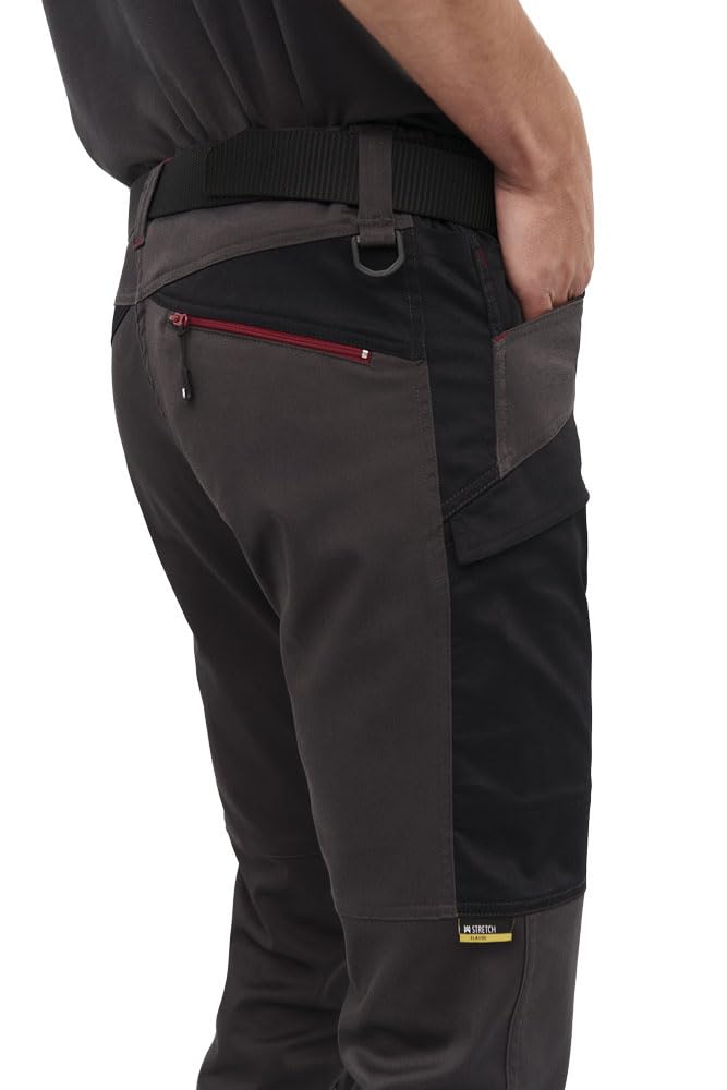 Pantalón de Trabajo Stretch Slim Fit Hombre Monza – Bicolor Multibolsillos con Tejido Elástico para Industria, Construcción y Mantenimiento, Color Gris, Talla 48-50