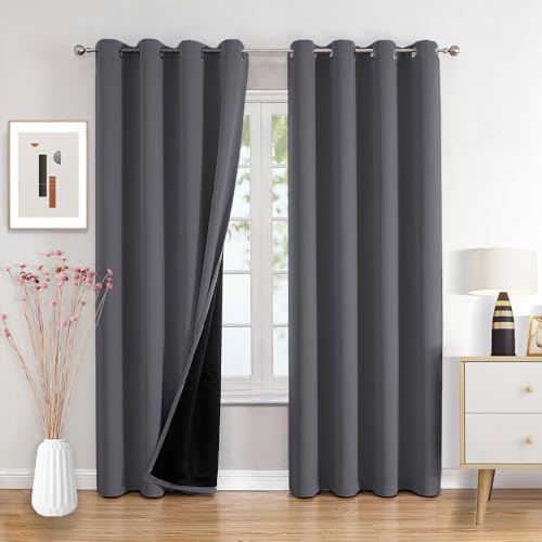 Lista de Cortinas de paneles - los preferidos. 44 NANWEI 100% Cortinas Blackout, Cortinas Largas con Forro Negro para Estar/Recámara Ventana, Ojales en la Parte Superior, Aislamiento Térmic, Reducción Ruido, 2 Paneles (Gris,...