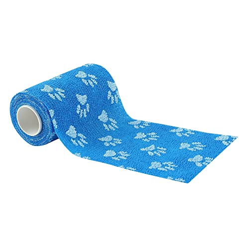 Image of A-Tape Breathable Self Adhesive Cohesive Bandage Wrap - Athletic Non-Woven for Sports, Medical Use, Injuries, Knee & Wrist Support - Suitable for Humans & Pets (Printed) (Blue Paw, 10cm Pack of 2)