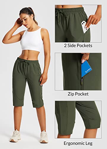 Baleaf Women's 15" Long Hiking Capri Below The Knee Quick Dry Cargo Shorts Upf 50 Lightweight Zip Pocket Elastic Waist Green L #TOP2