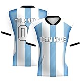 Camiseta de fútbol argentino para hombre, diseño vertical azul y blanco, camiseta de fútbol argentino, nombre del equipo personalizado y número con logotipo de entrenamiento para hombre, Blanco Azul,