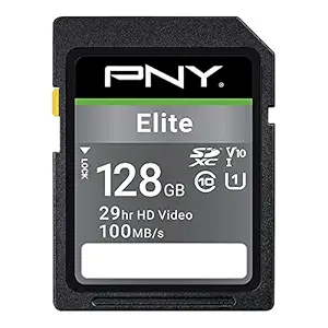 PNY 128GB Elite Class 10 U1 V10 SDXC Flash Memory Card - 100MB/s, Class 10, U1, V10, Full HD, UHS-I, Full Size SD (Pack of 1)