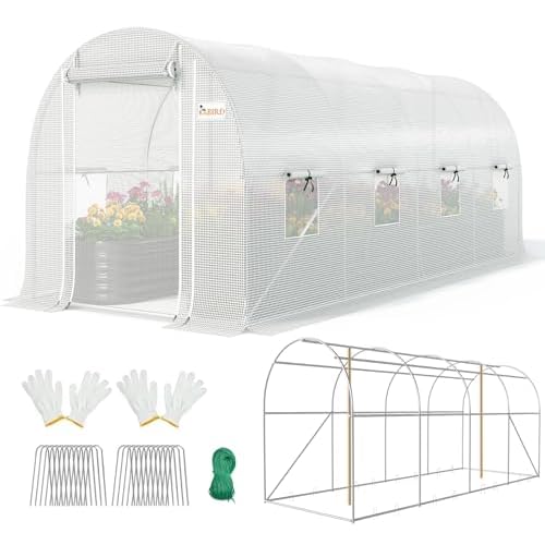 KING BIRD Premium 15x6.6x6.6FT Greenhouse for Outdoors, Large Walk-in Upgraded Galvanized Metal Frame, Mesh Door Screen Window Improved Zipper Tunnel Hoop for Garden Plant Winter, 2 Stiffene