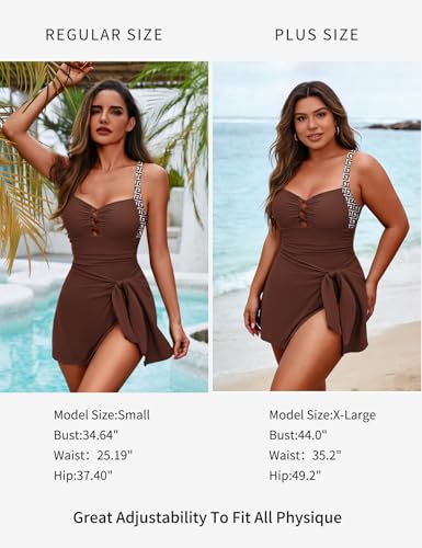 Image of Zilcremo Swim Dress for Women Tummy Control One Piece Swimsuit Wrap Swimdress Square Neck Skirted Bathing Suit Swimwear