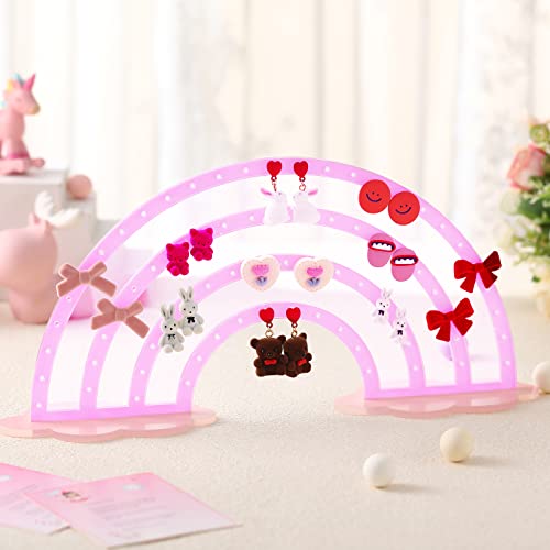 Acrylic Earring Holder Stand Rainbow Acrylic Earrings Display Pegboard With Base 74 Holes Acrylic Earring Stand Jewelry Hanging Organizer Ear Studs Display Rack Double Sided (Purple, Rainbow Style) #TOP1