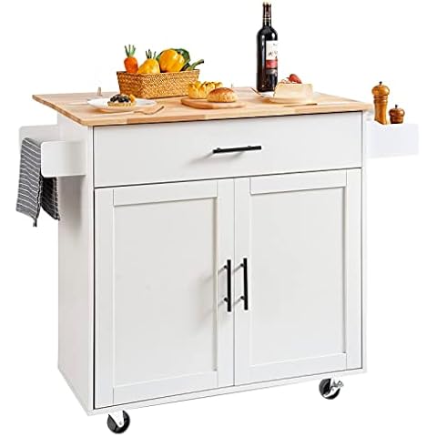 VEVOR Kitchen Island Cart with Solid Wood Top Cover
