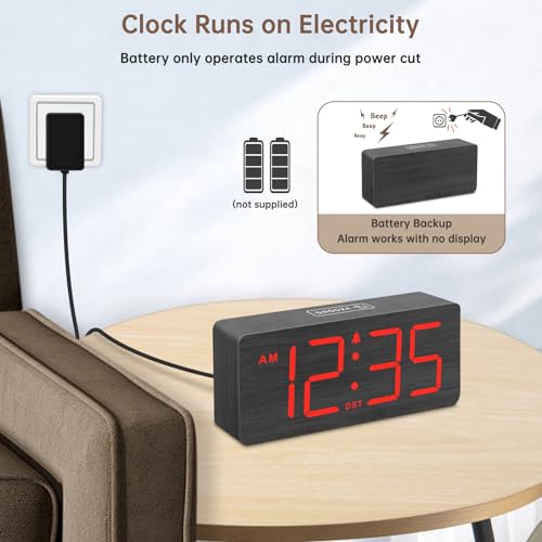 Image of DreamSky Wooden Digital Alarm Clock for Bedroom with Large Numbers | Desk Clocks for Living Room, Loud Alarm for Heavy Sleepers with Volume Control, Dimmer, DST, Office Wood Decor (Plug-in)