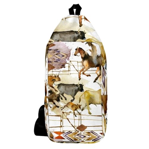 Sac à dos tribal cowboy et cheval, sac à bandoulière voyage 16x36cm