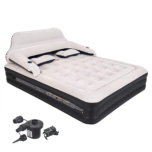 Queen Size Air Mattress Inflatable Bed with Pump and Headboard,Blow