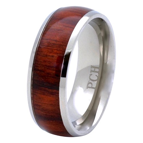 PCH Jewelers Titanium Hawaiian Koa Wood Inlay Ring Men's Women's Wedding Band 8MM