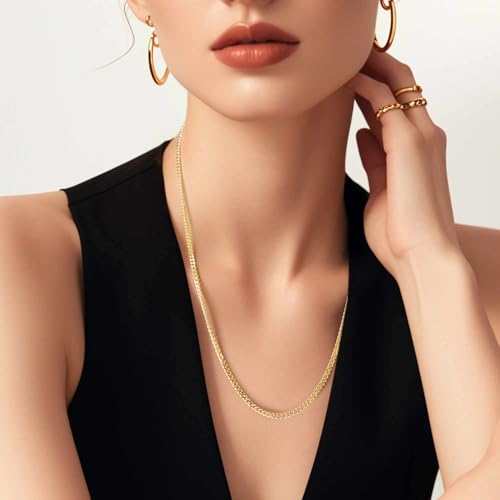 3mm 14K Gold Chain for Women Gold Necklace for Women Cuban Link Chain for Men Golden Jewelry for Men 14K Timeless Heritage, Modern Edge Waterproof Golden Necklace 16,18,20,22,24IN3