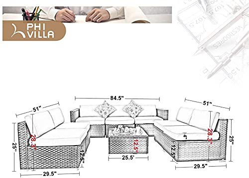 Phi Villa 8-Piece Outdoor Rattan Sectional Sofa All Weather Patio Wicker Furniture Set Lawn Conversation Sets Cushioned Garden Sofa Set (Blue) #TOP1