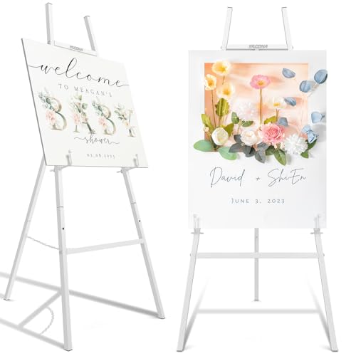 Easel Stand for Sign Heavy Duty Metal Display Easel with Adjustable Chain 4-Tier Height Art Easel for Painting Wedding Sign Posters & Commercial Display (White)